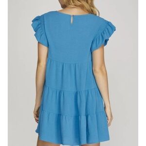 She and Sky Azure Ruffle Mini Dress